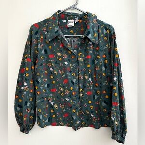Camping Hiking Print Button Down Blouse - Size 8